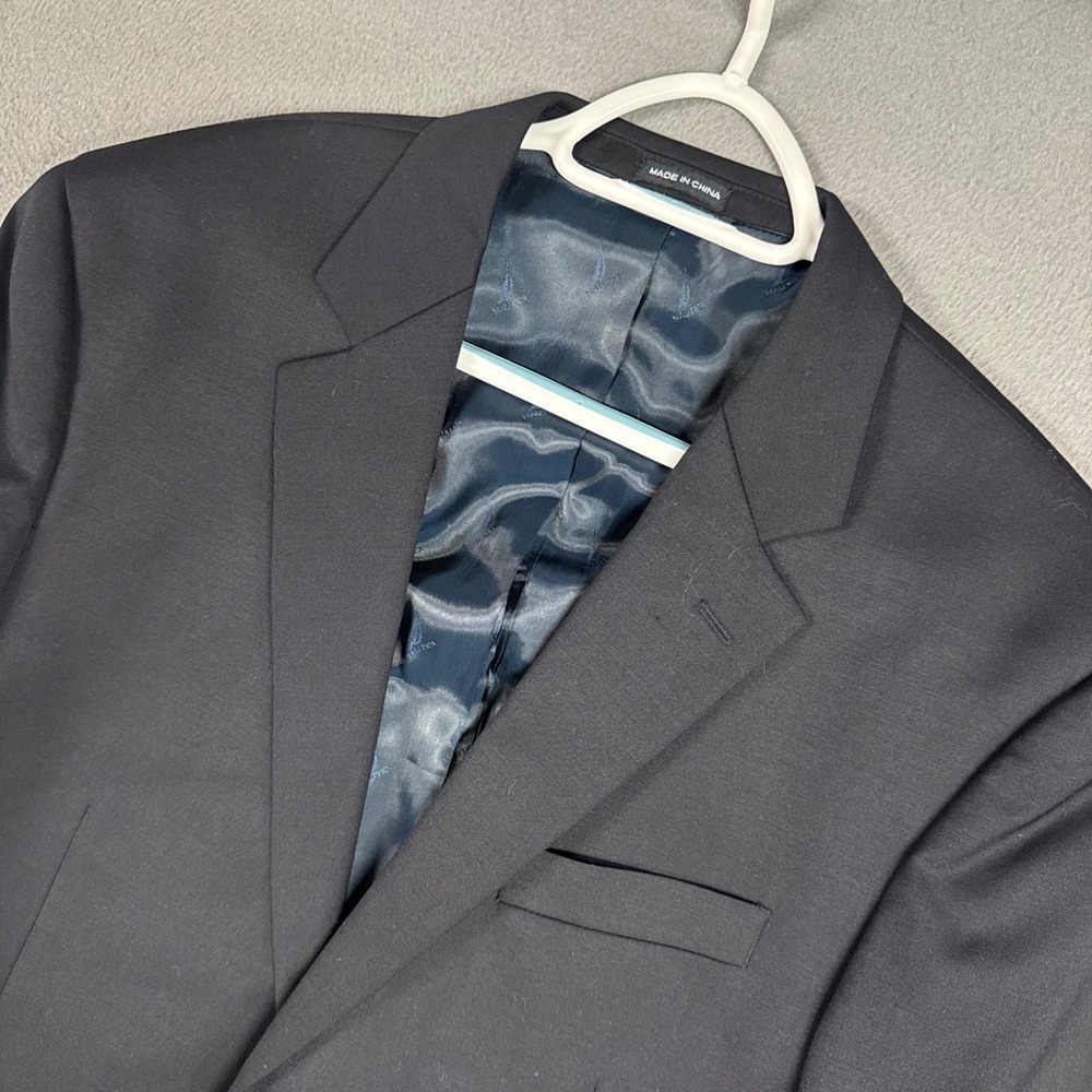 Nautica Blazer Mens 44L Navy Blue Two Button Wool Blend Sport Coat Anchor Button